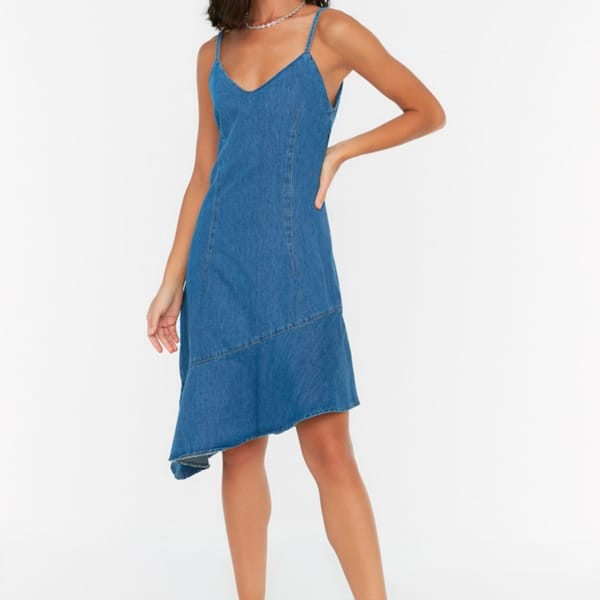 Strappy Asymmetric Denim Dress