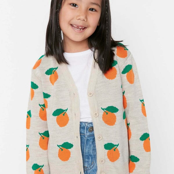 Girls Jacquard Fruit Patterned Cardigan