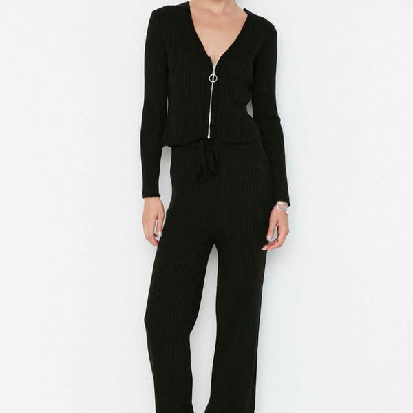 Zip Detail Ribbed Top & Pants Set