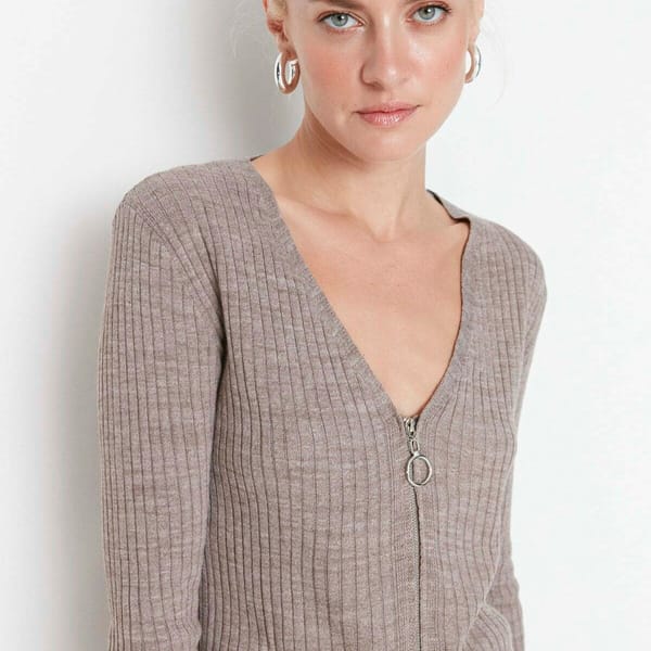 Zip Detail Ribbed Top & Pants Set