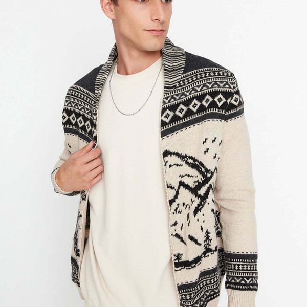 Slim Fit Landscape Patterned Cardigan