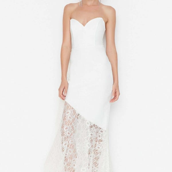 Lace Paneled Flare Evening Dress & Graduation Dress