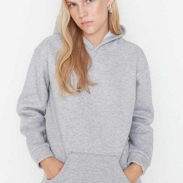 Grey Graphic Knitted Women's Hoodie