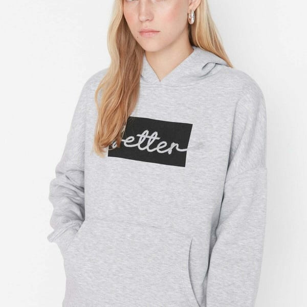 Front Embroidered Knitted Women's Hoodie