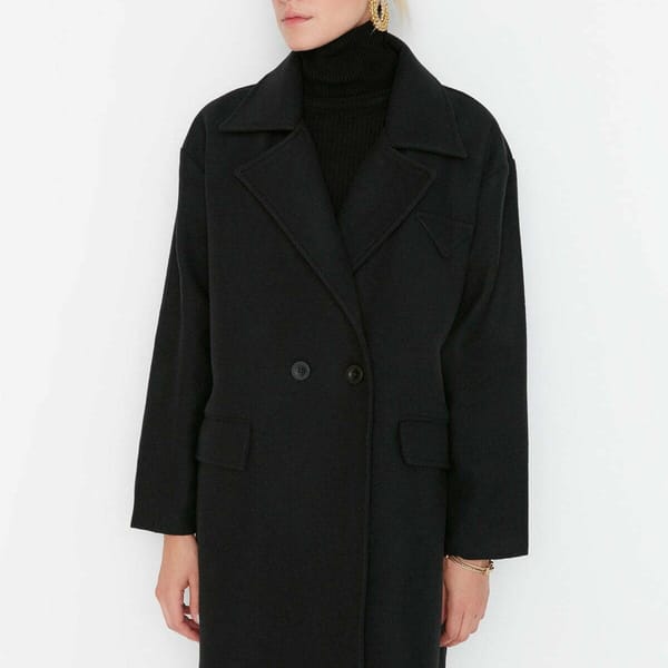 Button Closure Black Cachet Women's Coat
