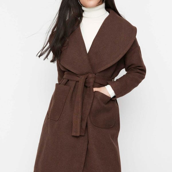 Belted Oversize Shawl Collar Stamp Coat