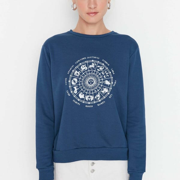 Printed Basic Thin Knitted Sweatshirt