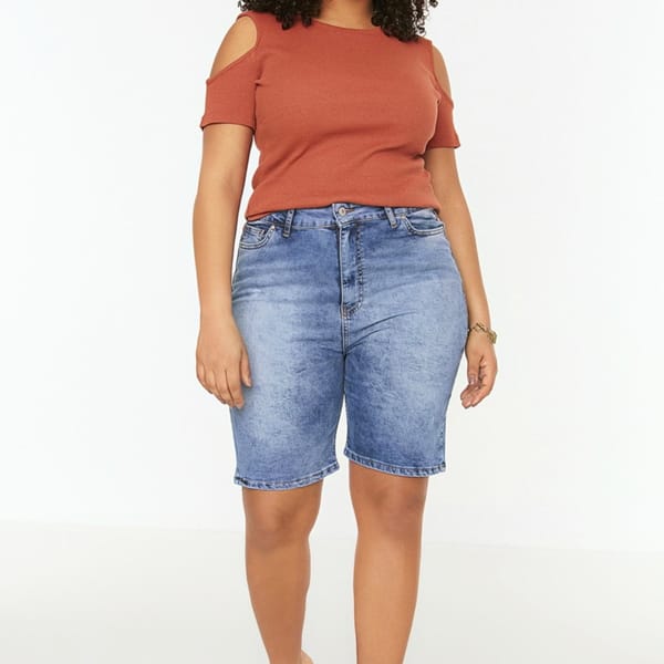 Plus Size High Waist Denim Shorts