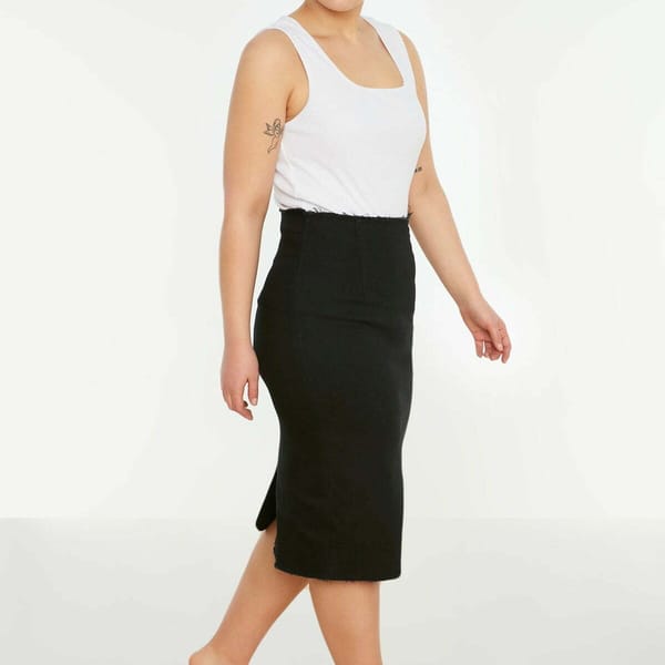 Plus Size Slit Detail High Waist Denim Skirt