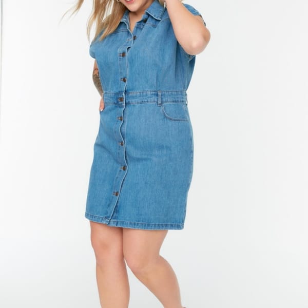 Plus Size Pocket Detail Denim Dress