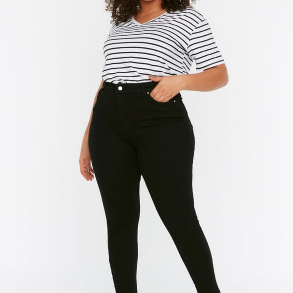 Black Plus Size High Waist Skinny Women's Jeans.