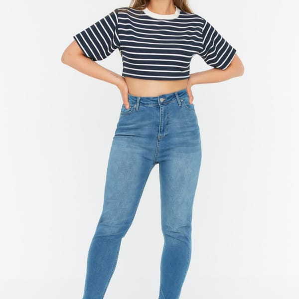 Blue Plus Size High Waist Skinny Women's Jeans