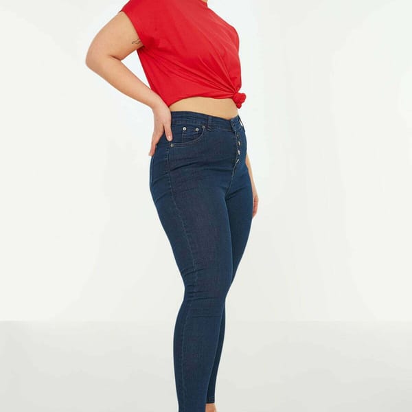 Navy Blue Plus Size High Waist Skinny Women's Jeans