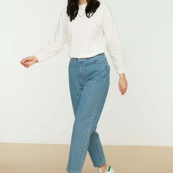 Blue High Waist Mom Women's Jeans