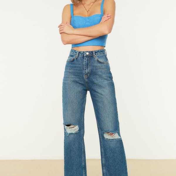 Ripped High Waist Wide Leg Jeans