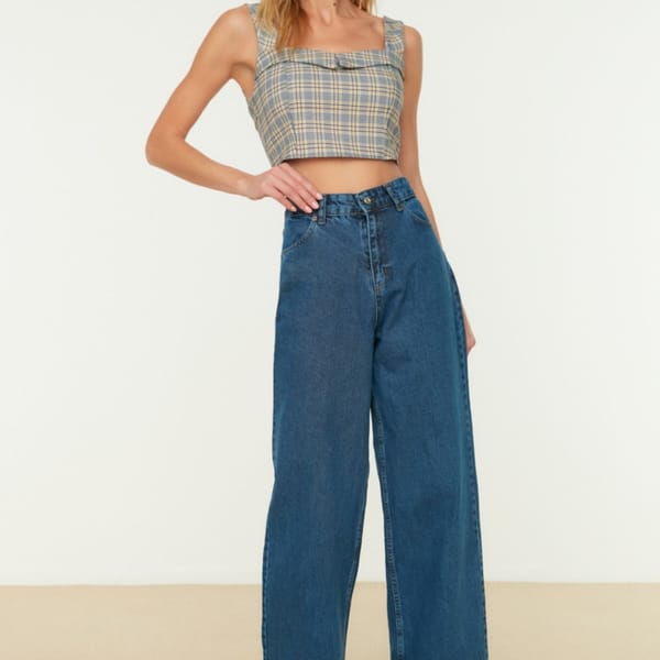 Blue High Waist Wide Leg Women's Jeans