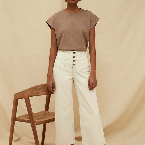 Ecru Beige High Rise Wide Leg Women's Jeans