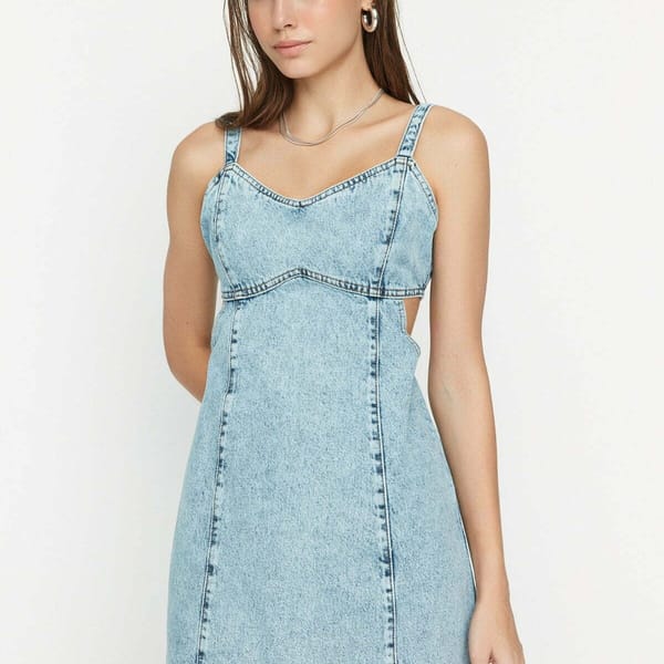 Cut Out Detailed Strap Denim Dress