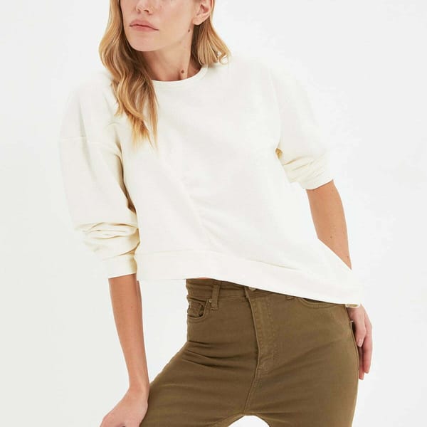 Off-White Crew Neck Asymmetric Hem Line Women's Sweatshirt - Sweatshirts