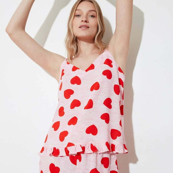 Heart Pattern Frilly Woven Night Dress