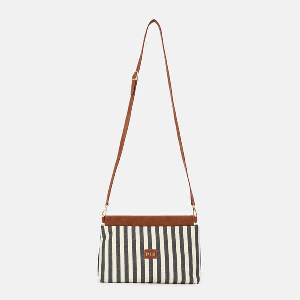Stylish Canvas Shoulder Bag with Magnetic Closure and Stripes