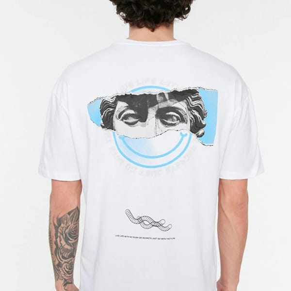 Sculpture Design Back Print Crew Neck White Men's T-Shirts
