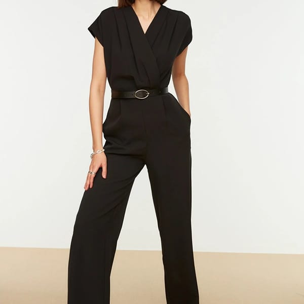 Belted Double Breasted Collar Jumpsuit