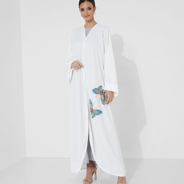 Blue  White Butterfly Abaya