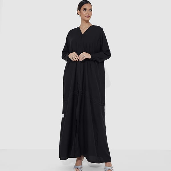 Simple Abaya With Black Stitching And Embroidery