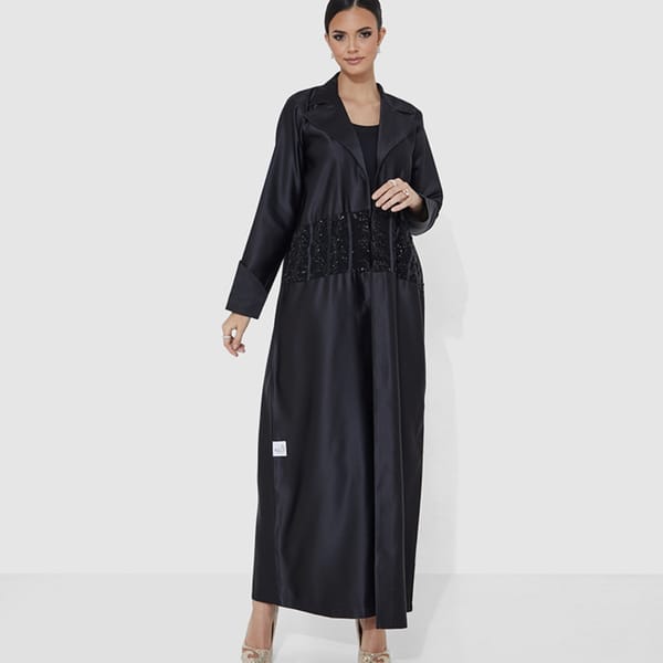 Abaya For Occasions With Black Embroidery On The Waist