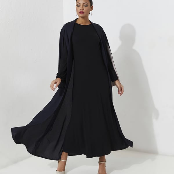 Navy Royal Abaya With Double Face Sleeves & Embroidery