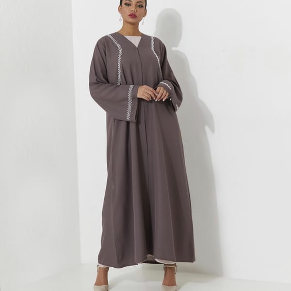 Purple Abaya With Pearl Design On The Shoulder And Sleeves