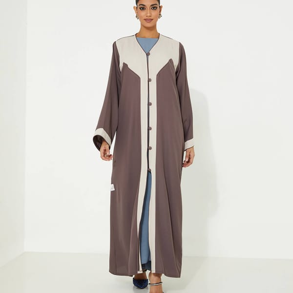 Simple Abaya With Beige Cut Designes With Button Wide Sleeves