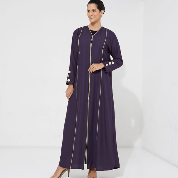 Funky Purple Abaya With Yellow Piping Design