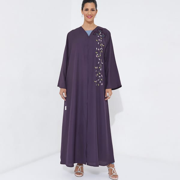 Purple Mix Abaya | Organza Flower Design | Hand Embroidery
