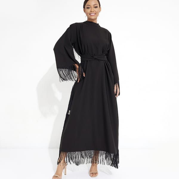 Fringe Abaya: Stylish Casual Abaya With Fringe And Belt