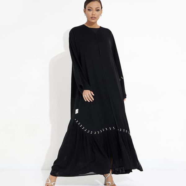 White Veins Abaya - Elegant Silver Tree Veins & Chiffon Design