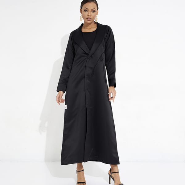 Black Veins Jacket Abaya - Stylish Abaya With Black Embroidery And Stone Design