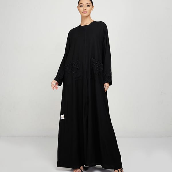 Black Abaya 78P - Hand Embroidered Stones On Pocket