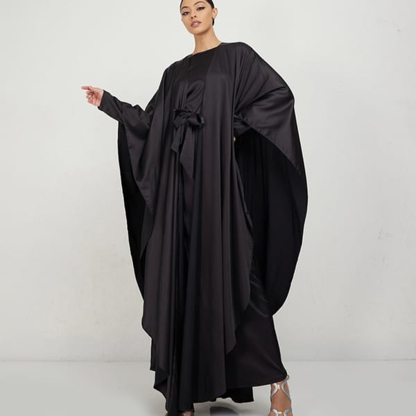 Black Yula Abaya Top & Dress Set With Belt