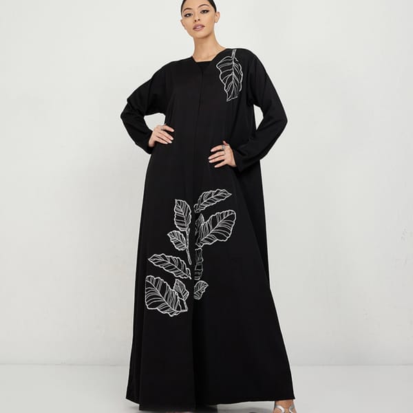 Women's White Foliage Abaya