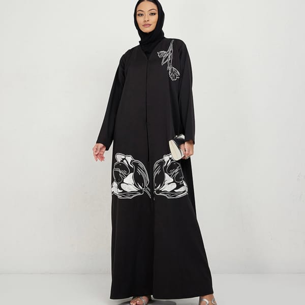 White Flowers Foliage Abaya