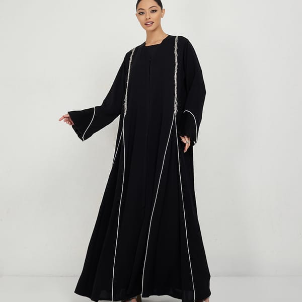 White-Piping Stones Abaya
