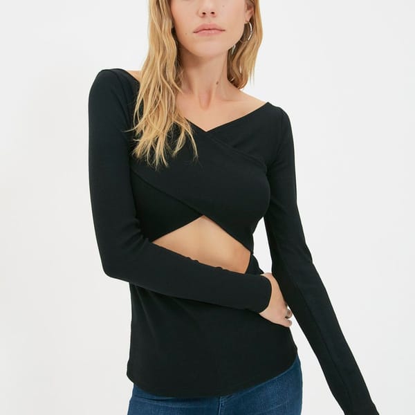 Black Cut Out Detail Knitted Women's Top