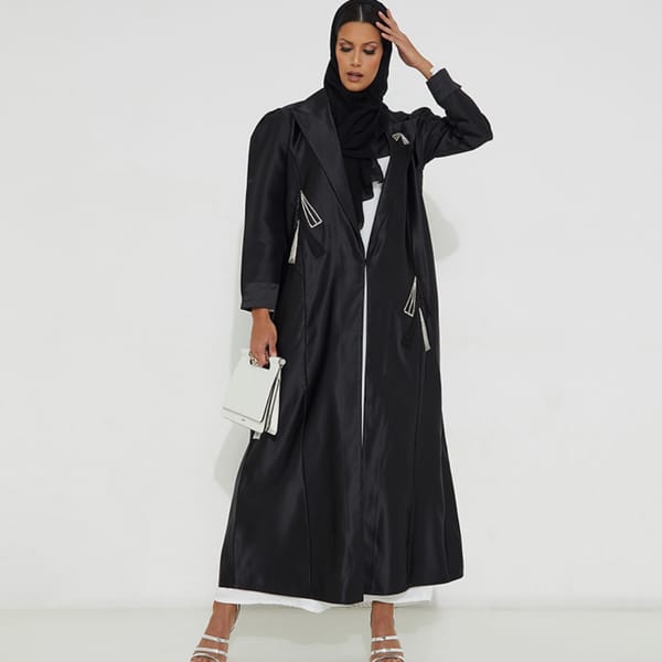 A Jacket: Black Abaya With Silver Embroidery