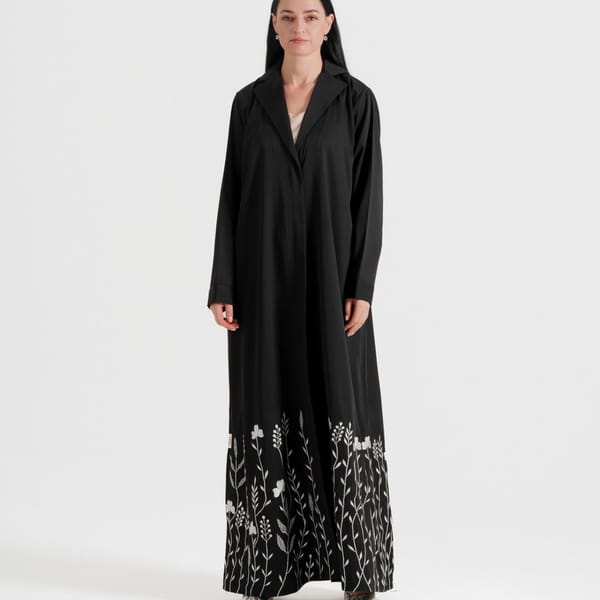 Gs Flowers Abaya With Neck Design Embroidery White Flowers Designs