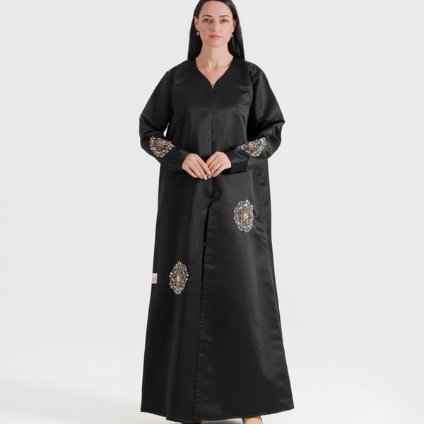 Silver Nerve Abaya - Elegant Abaya With Silver Arabic Hand Embroidery