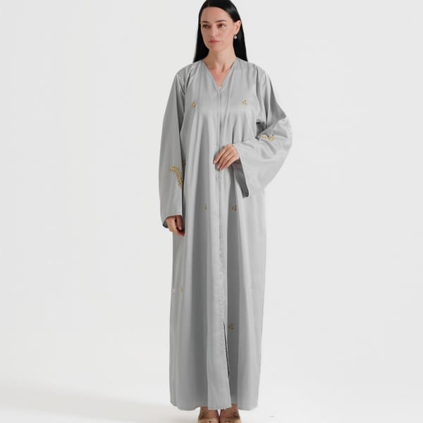 Silver Abaya With Gold Embroidery Pattern