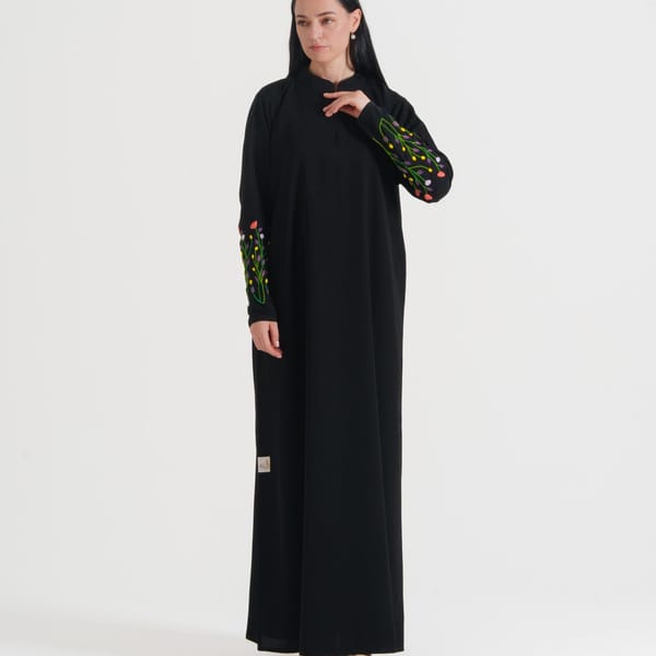 Abaya With Colors Embroidery Design On Sleeves