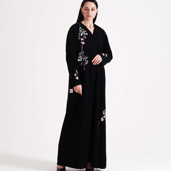 Open Abaya With Pink  Colors Embroidery Design